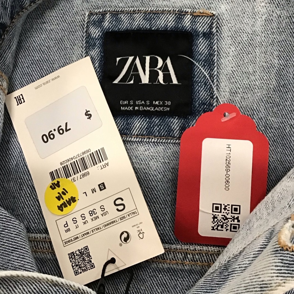 Zara Blue Denim Jacket with Graphic Print size small - Picture 3 of 7